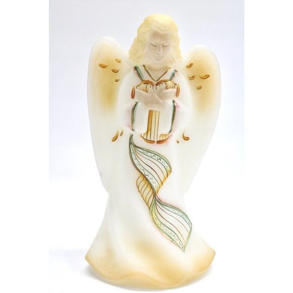 Fenton Art Glass Angel with Harp Hand Painted Burmese Satin 8" Signed Limited Ed
